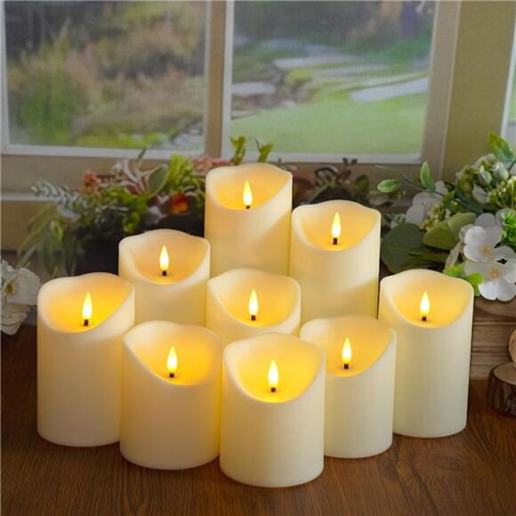 9pcs Flameless LED Candles with Remote - Realistic Ivory Plastic Home Decor - Picture 2 of 7